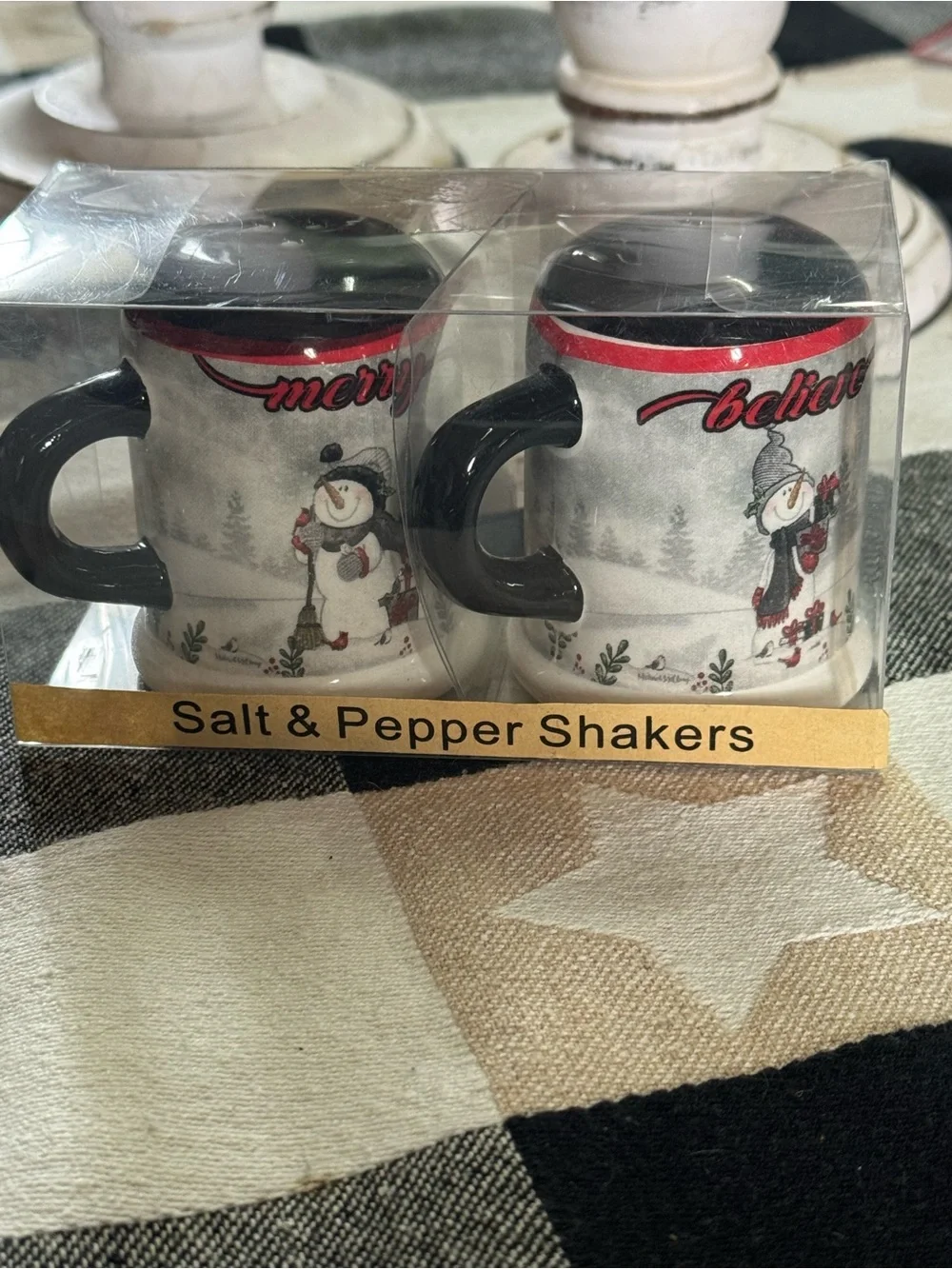 Holiday Snowman Salt and Pepper Shaker Set - Red, Black, White